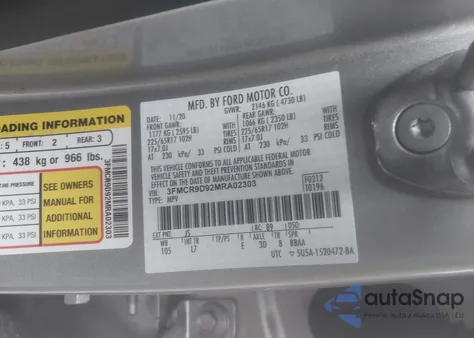 2021 Ford Bronco Sport Badlands из США, поврежденный, VIN 3FMCR9D92MRA02303